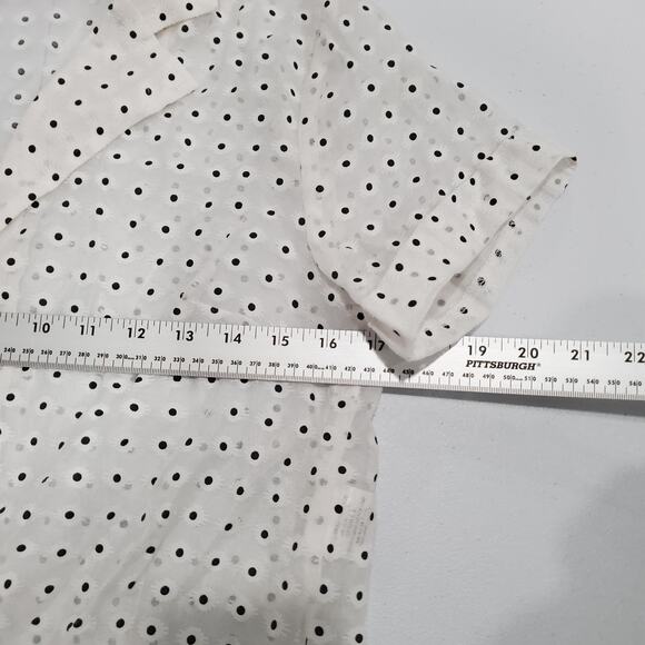 ModCloth Shirt Womens Medium White Black Polka Dot Button Sheer Tie Front Blouse - Picture 6 of 9